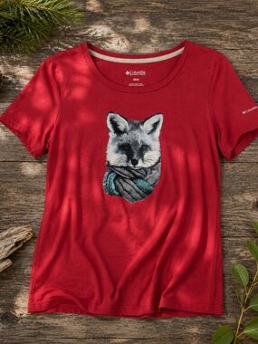 Columbia Red Fox Graphic Tee Medium Cotton Shirt